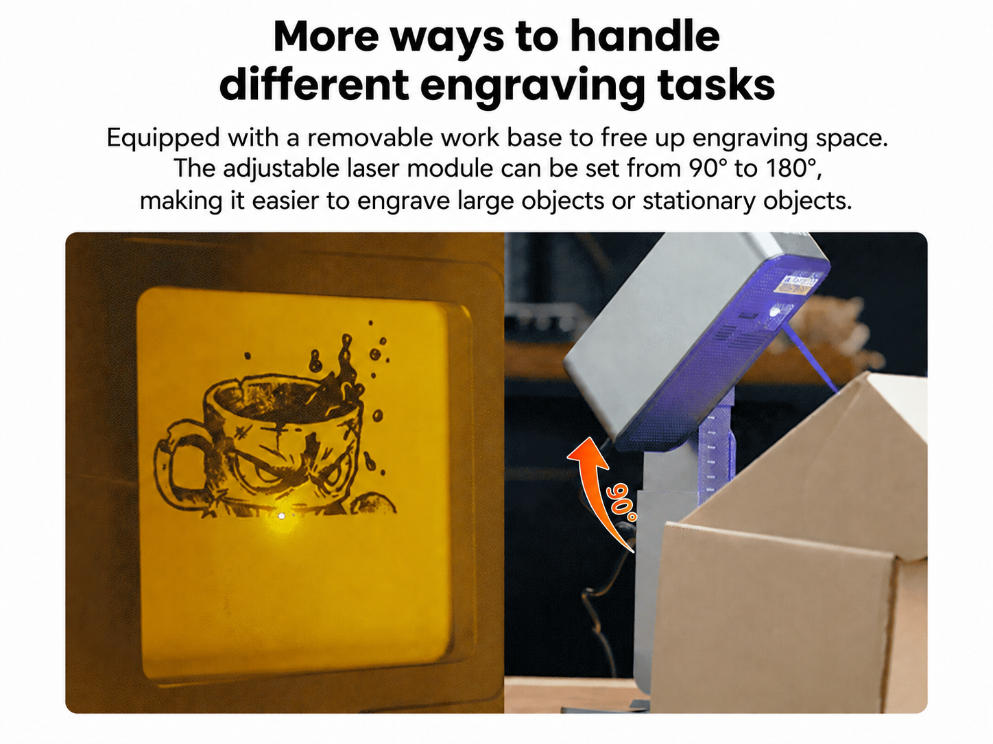 Adjustable laser engraving angle for different tasks