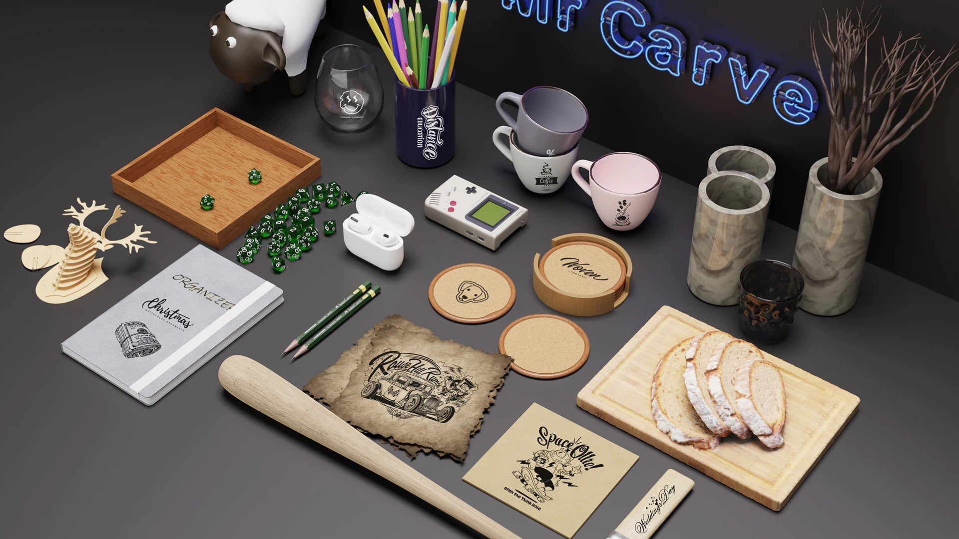 Examples of materials and objects for laser engraving